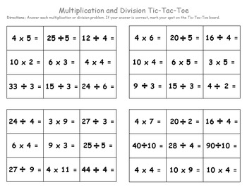 Multiplication And Division Tic Tac Toe Bundle Pack Tic Tac Toe Game