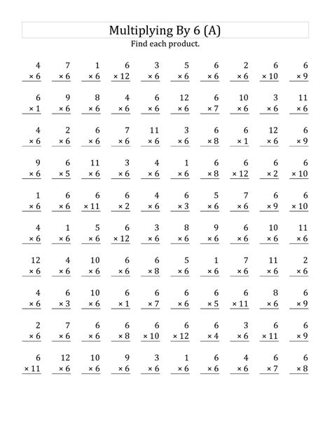 Multiplication By 6 Worksheets Free