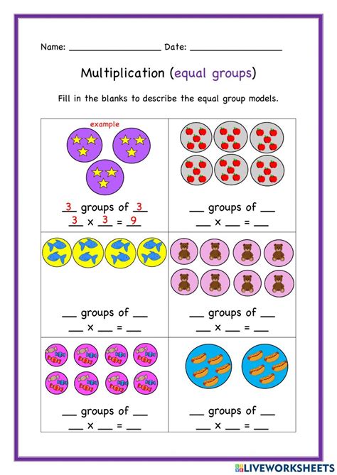 Multiplication Equal Groups Worksheets for Kids