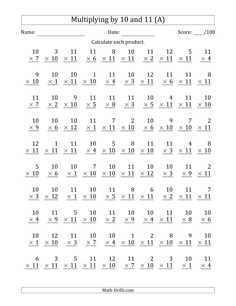 Multiplication Fact Worksheet For 10 Worksheets