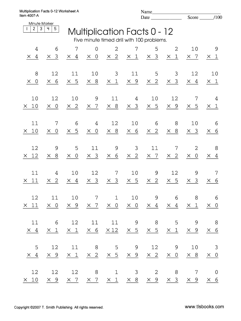 Multiplication Facts Speed Challenge Sheet 2 Studyladder Interactive