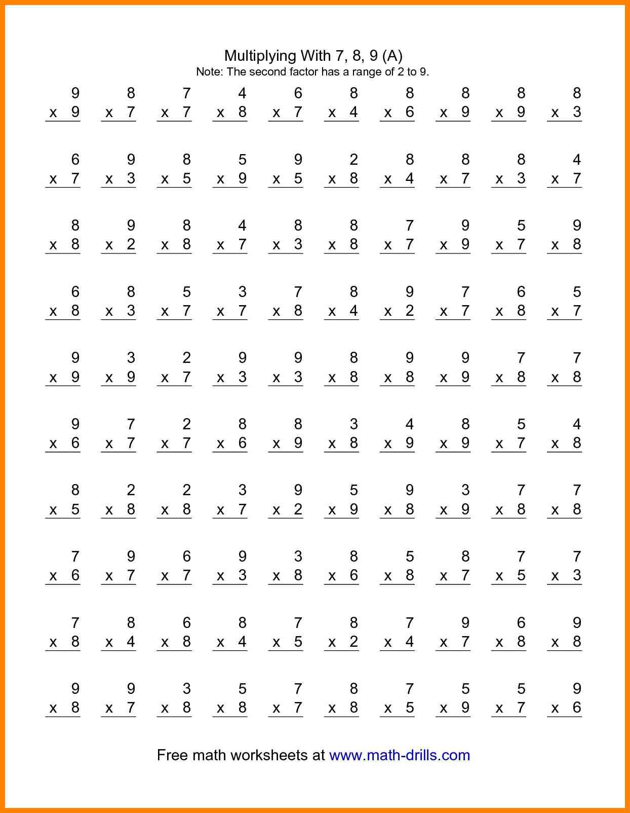 Multiplication Facts Worksheets 4Th Grade