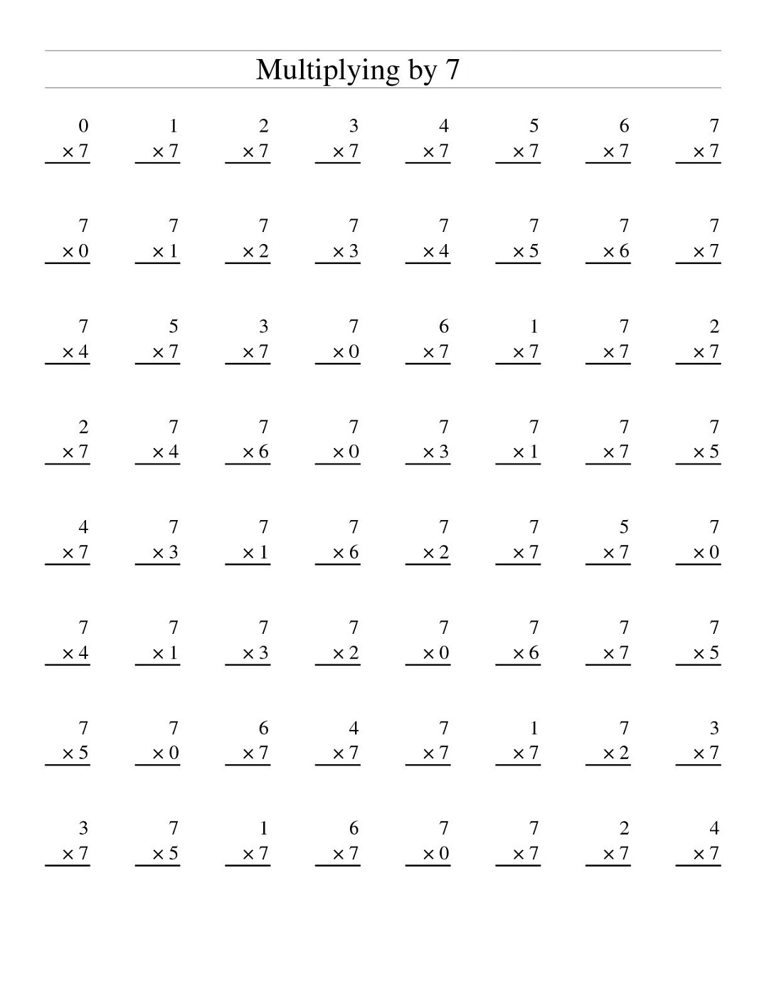 Multiplication Of 7 Worksheet Dottie Garner S School Worksheets