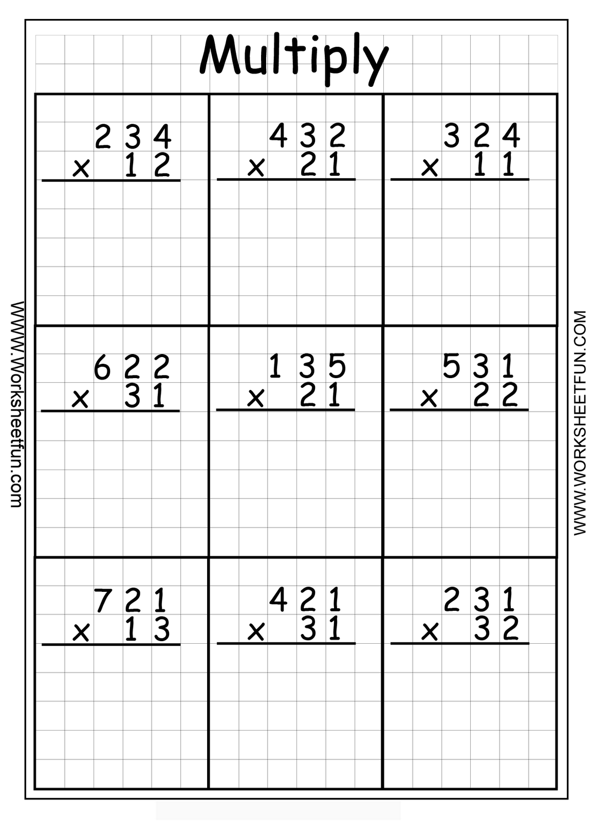 Multiplication Practice Sheets 3 Digit By 1 Digit Free Printable