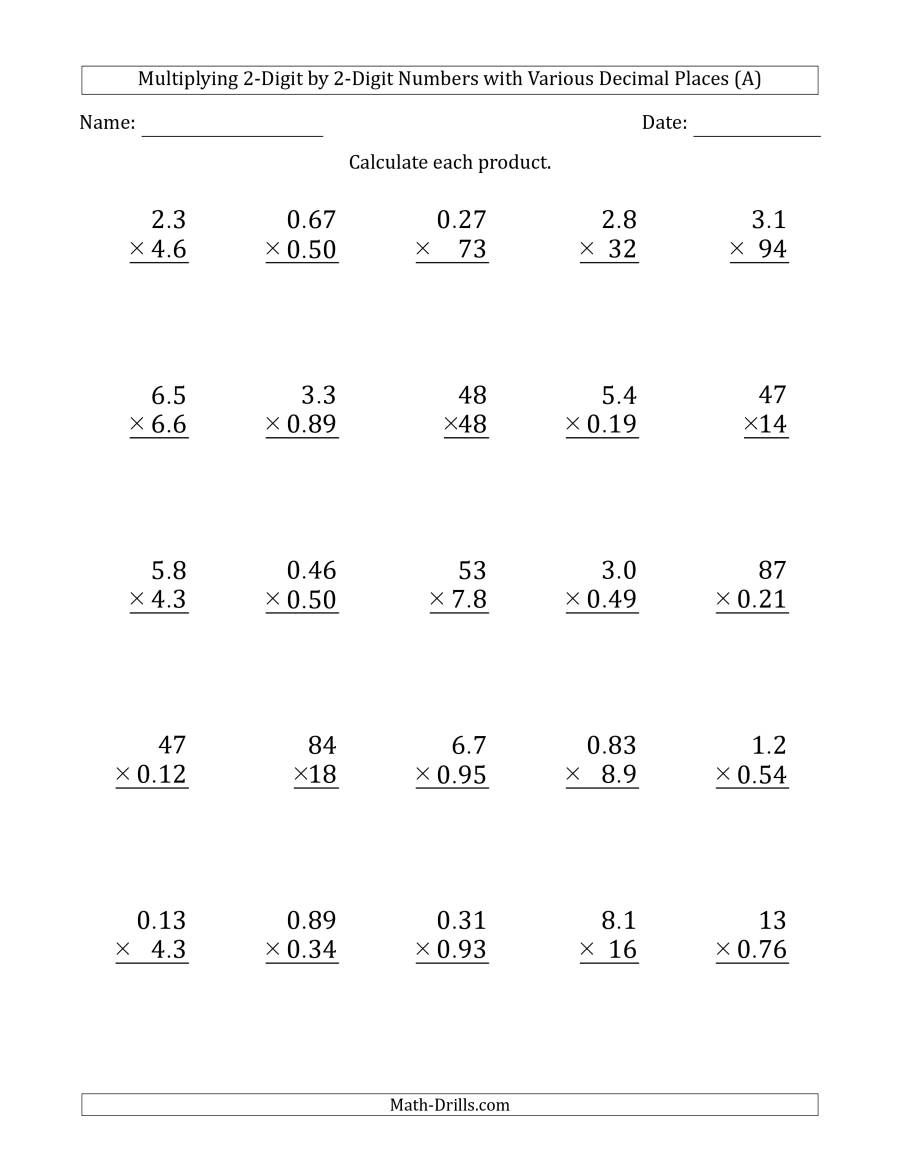 Multiplication Sheets Grade 6 Free Printable