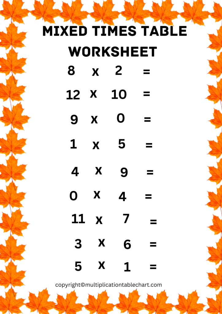 Multiplication Tables Worksheets Free Printable