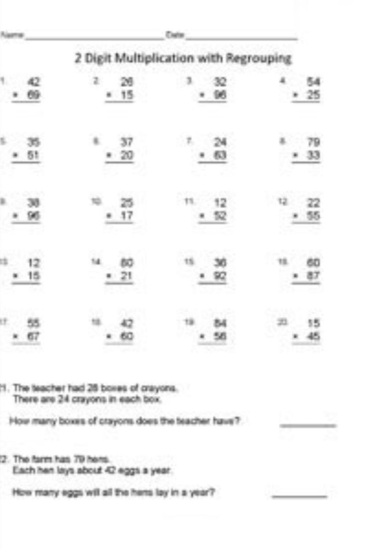 Multiplication With Regrouping Worksheets 99Worksheets Multiplication