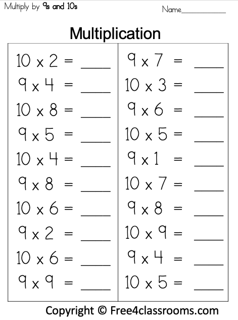 Multiplication Worksheet 9S Printable