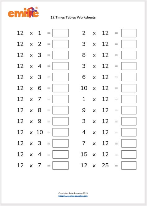 Multiplication Worksheet By 12