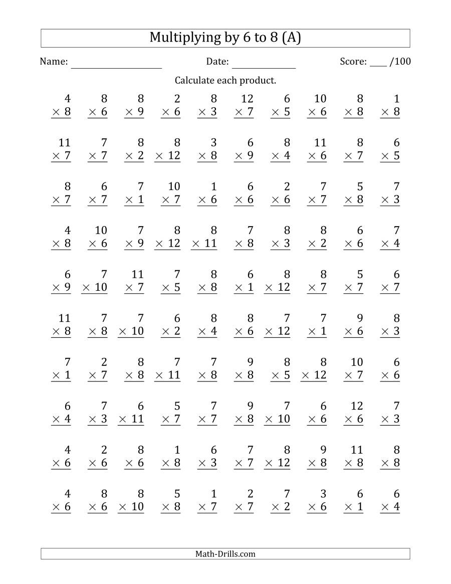 Multiplication Worksheets 6S Clay Library