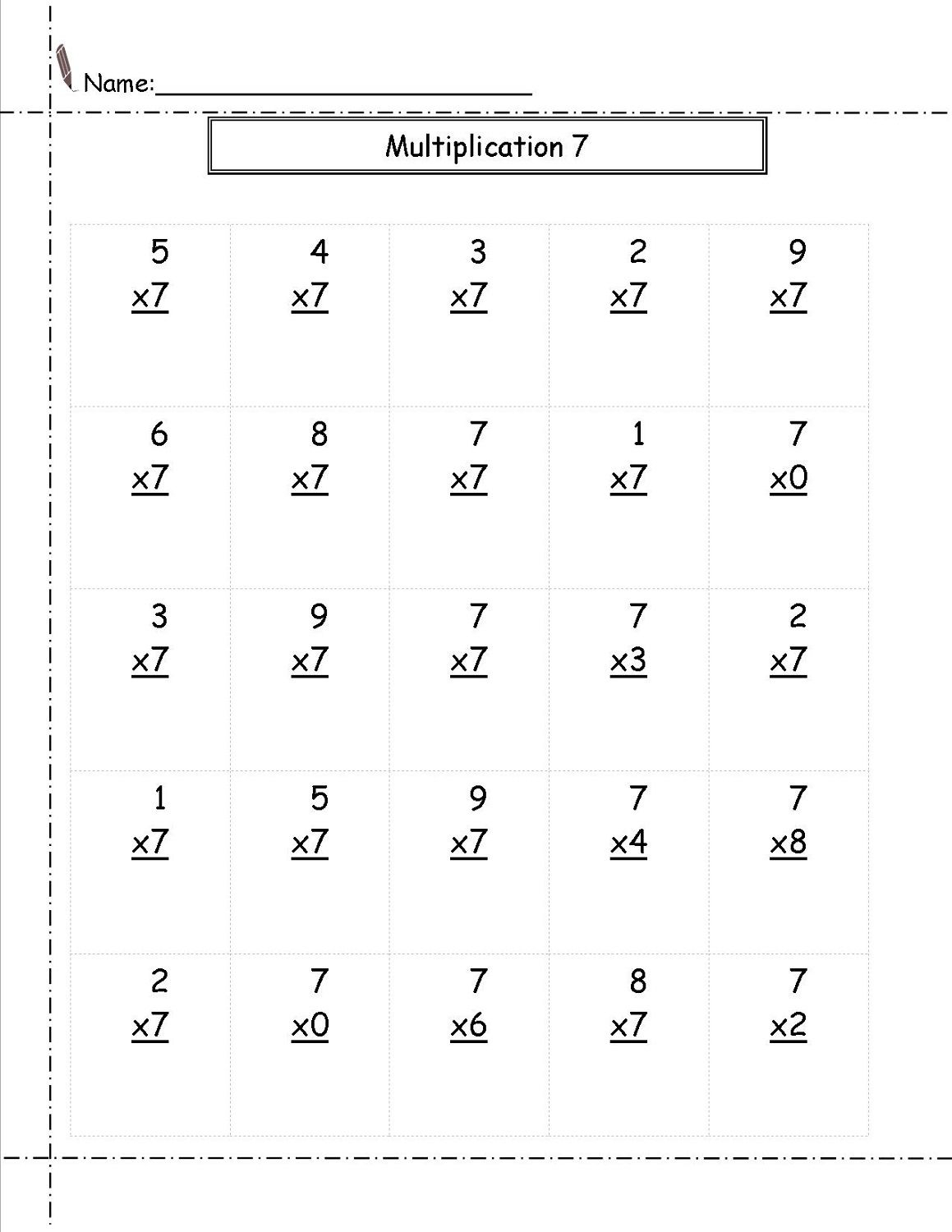 Free Printable Multiplication Worksheets for Grade 7