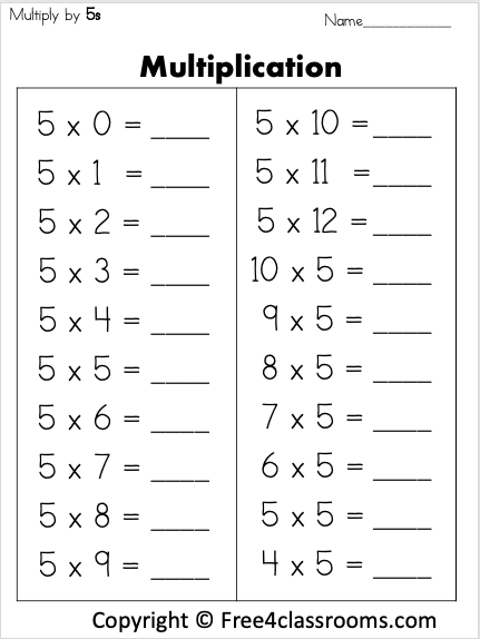 Multiplication Worksheets For 5S Free Printable Worksheet