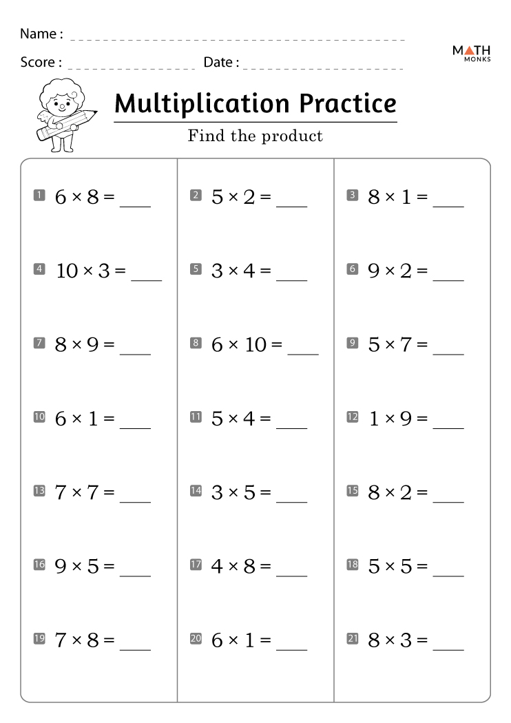 Free Grade 3 Multiplication Worksheets for Practice