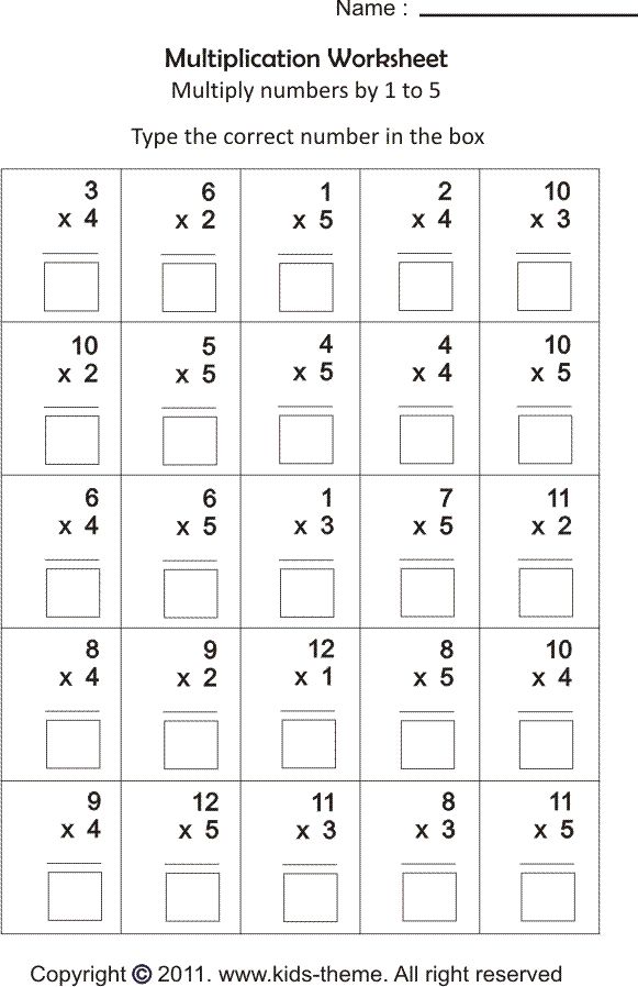 Multiplication Worksheets Multiply Numbers By 1 To 5 Fun Math