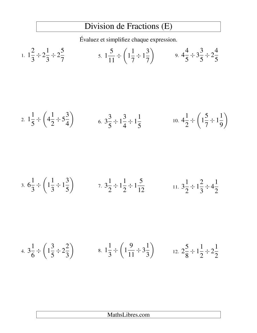 Multiplications Et Division De Fractions