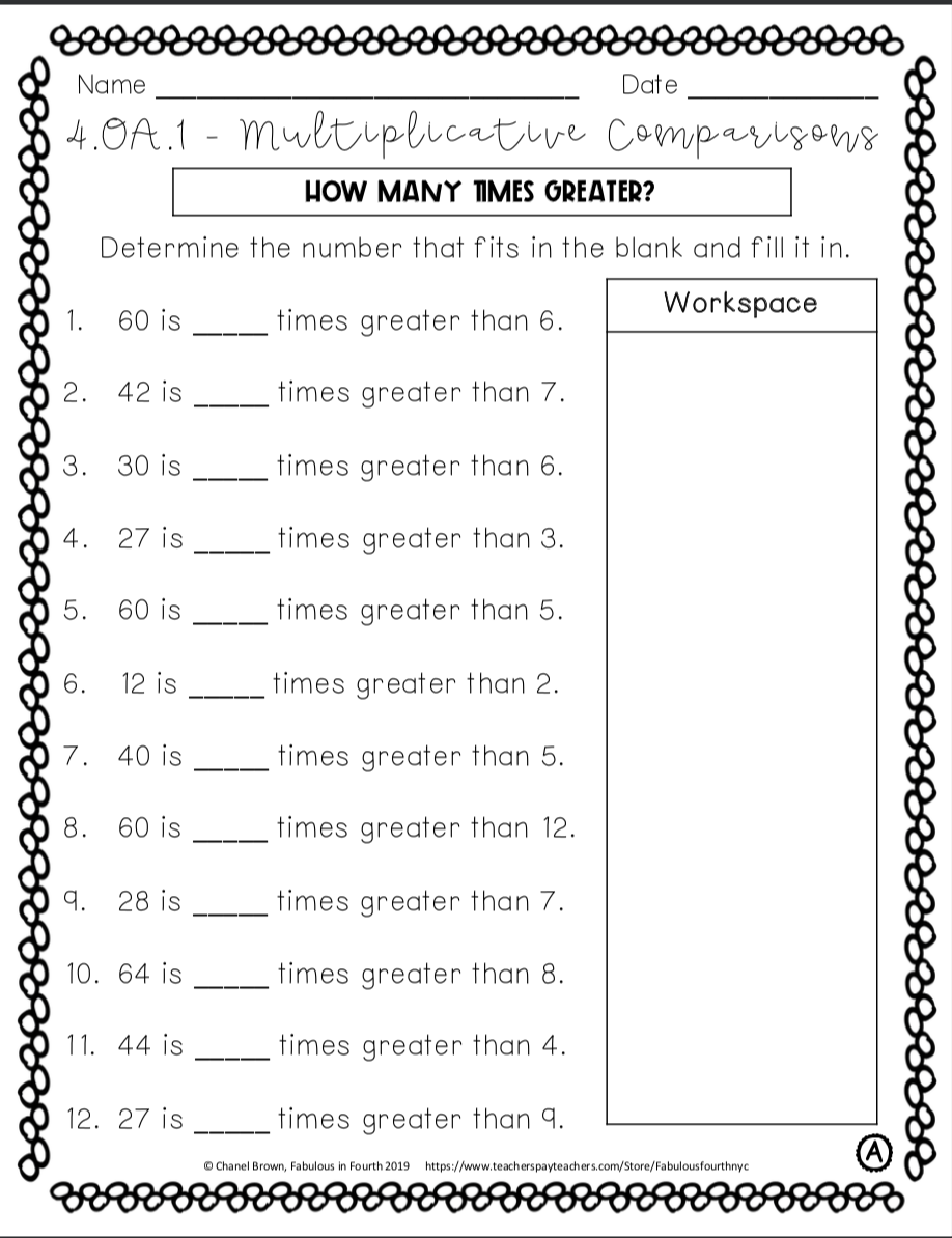 Multiplicative Comparison Worksheets Free Printable