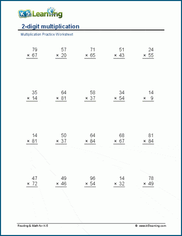 Multiply 3 X 2 Digits Worksheets K5 Learning