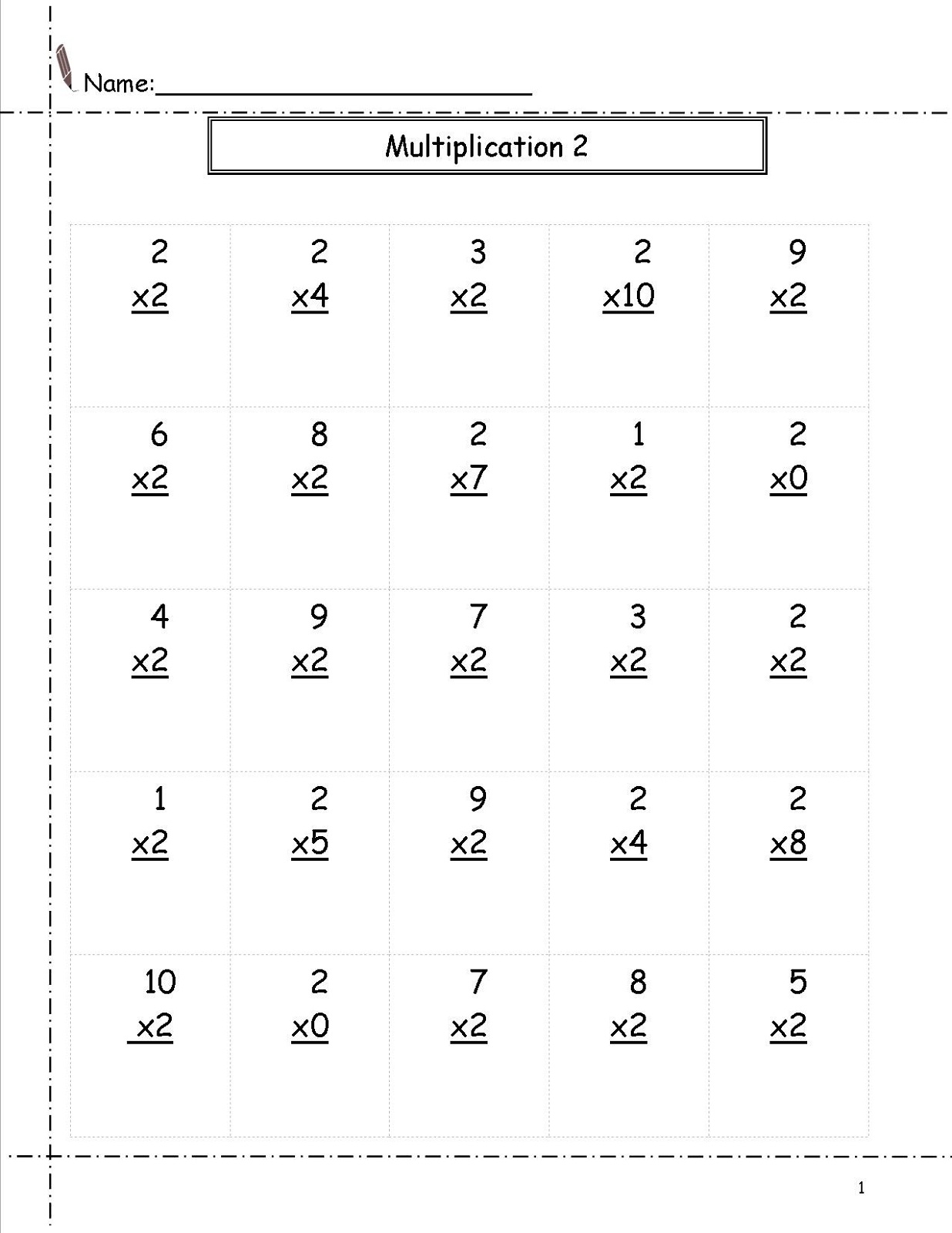 Free Multiply by 2 Worksheets for Kids