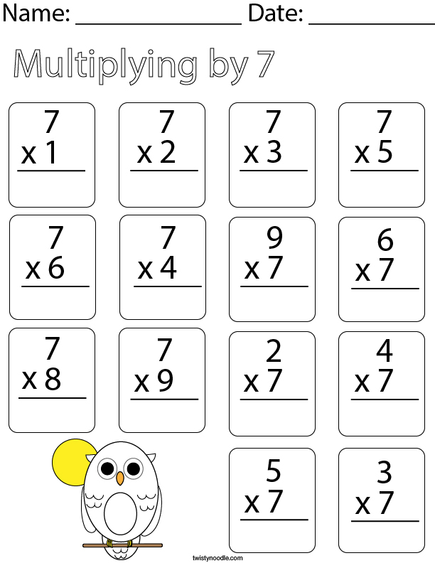 Free Multiply by 7 Worksheets for Kids