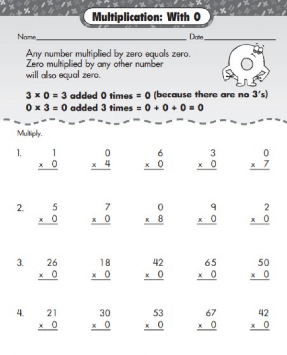 Multiply By Zero Worksheets Printable Worksheets