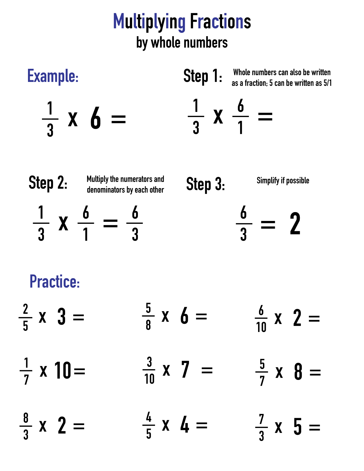 Multiply Fraction By A Whole Number Worksheet