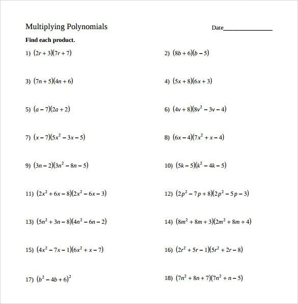 Multiply Polynomials Worksheet 1 Worksheets