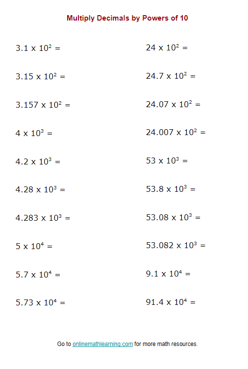 Multiply Powers Of 10 Worksheets