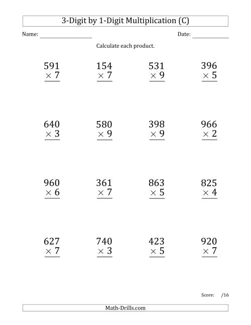 Multiplying 3 Digit By 1 Digit Numbers Large Print With Space