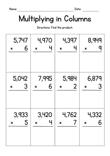 Multiplying 4 Digit By 1 Digit Numbers A