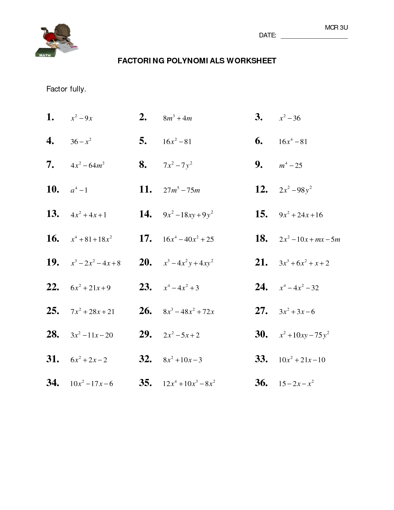 Multiplying Binomials By Trinomials Worksheet