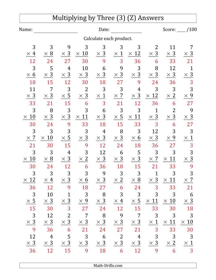 Multiplying By Zero 0 With Factors 1 To 12 100 Questions X