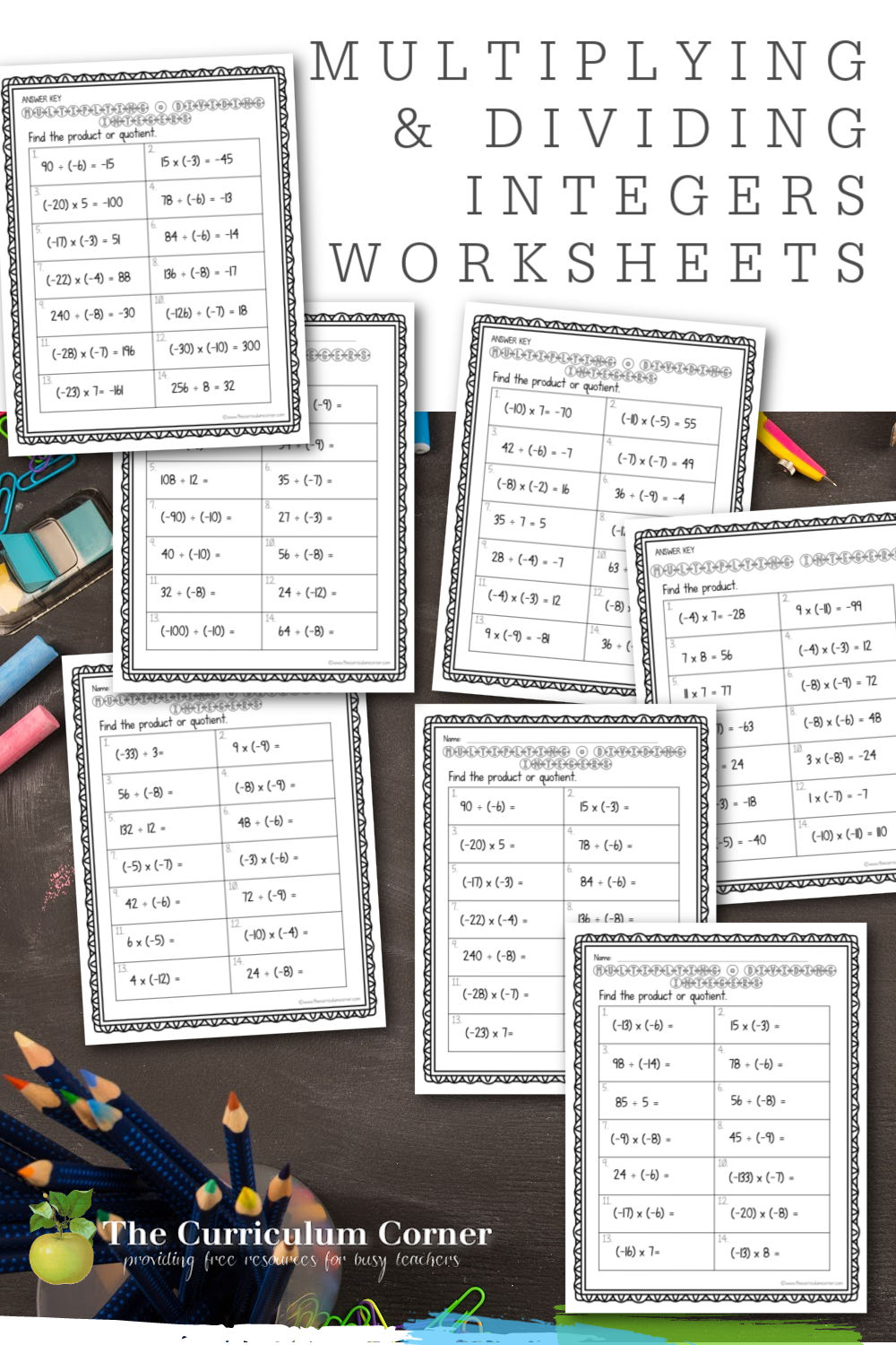 Multiplying Dividing Integers Worksheets The Curriculum Corner 4 5 6