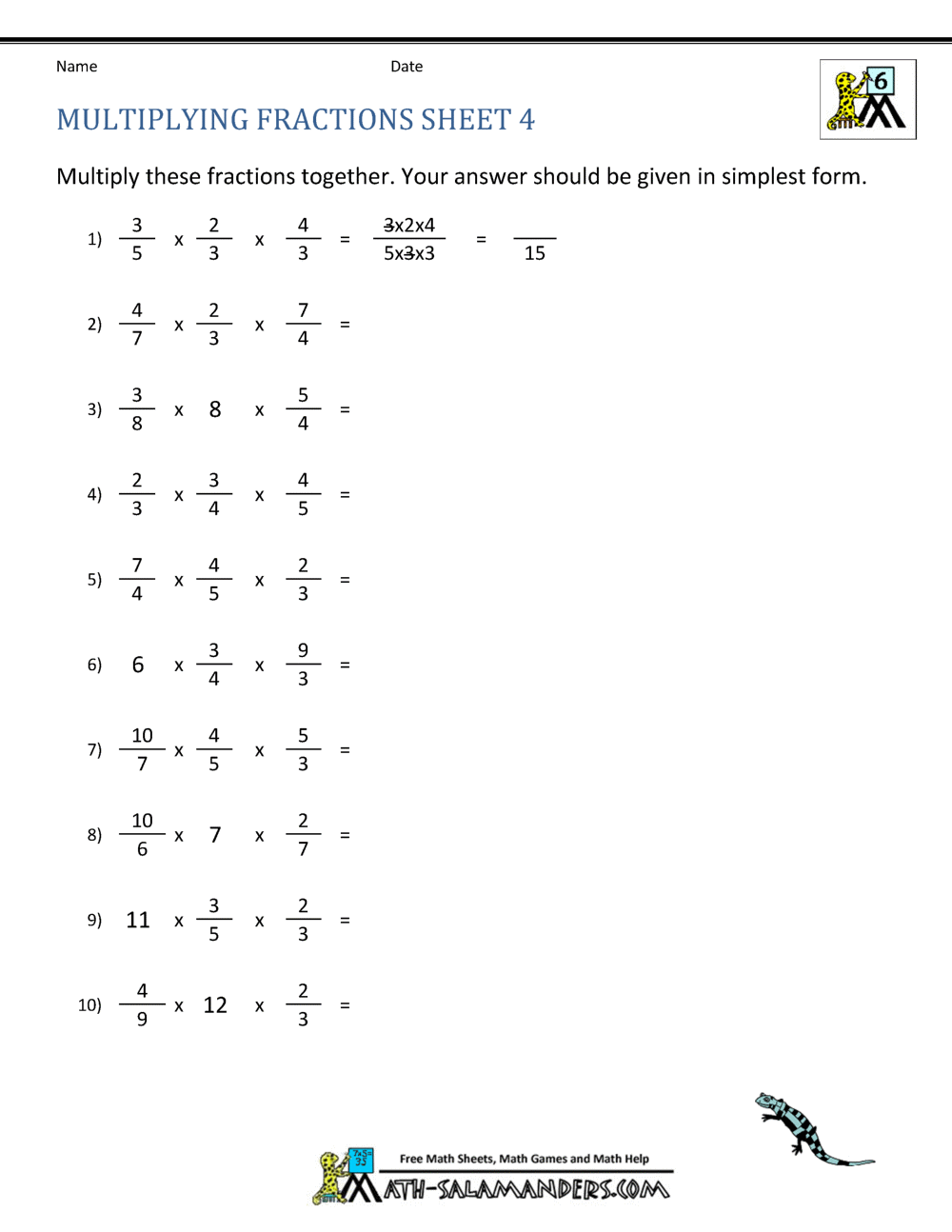 Free Multiplying Fractions Worksheets for Easy Learning