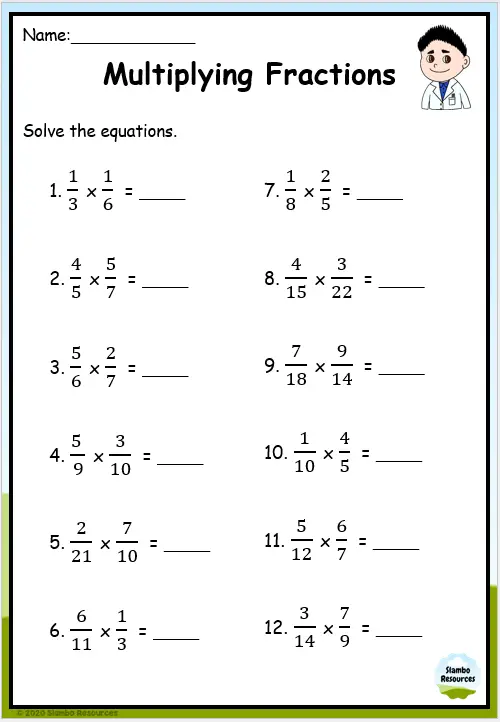 6th Grade Multiplying Fractions Worksheet Fun