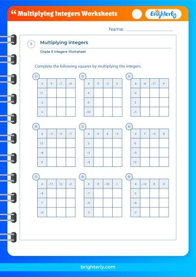 Multiplying Integers 4 Worksheets