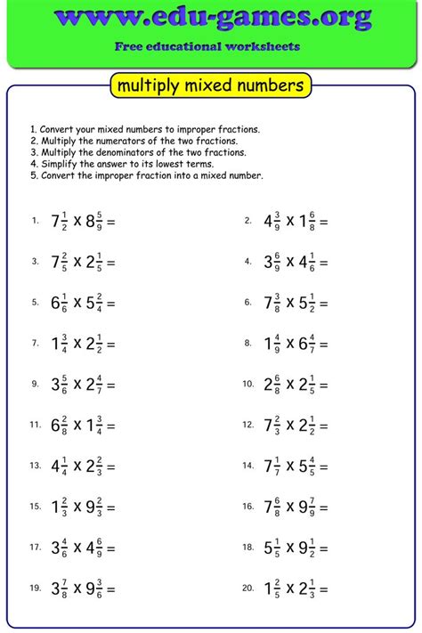 Multiplying Mixed Number Fractions Worksheet Mixerkai