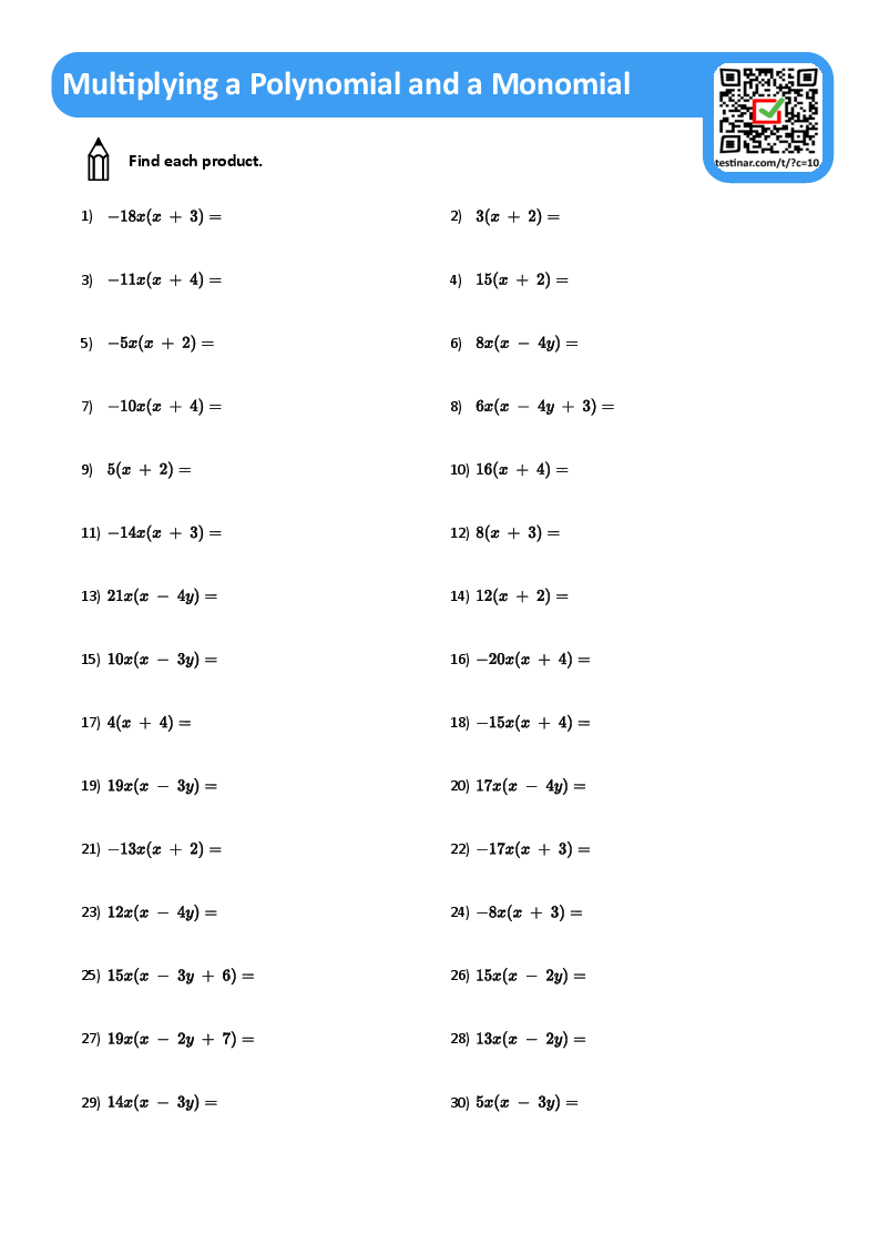 Multiplying Monomials And Polynomials Worksheet Lesupercoin Printables