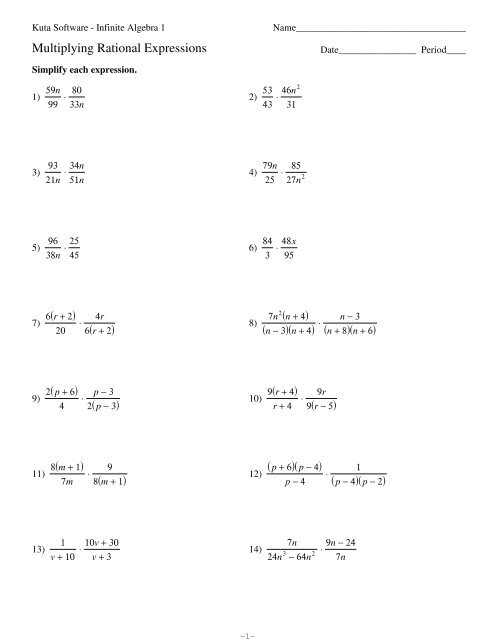 Multiplying Rational Expressions Worksheet Kuta Algebra 1 Worksheets