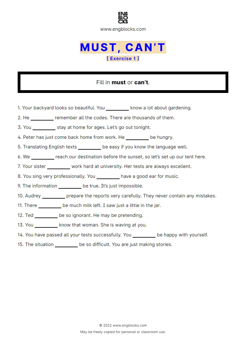 Must Vs Can T Exercise 1 Esl Worksheets