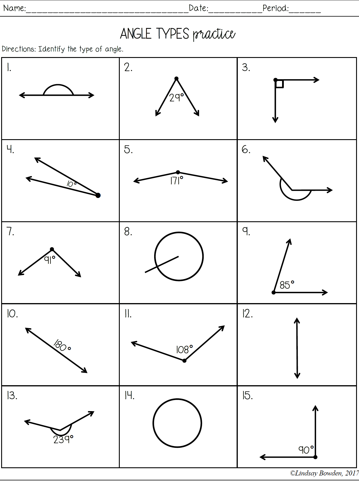 Name Types Of Angles Worksheet