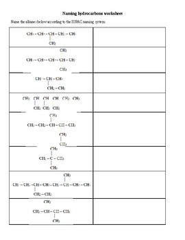 Naming Hydrocarbon Worksheet By Marija Mecanin Tpt