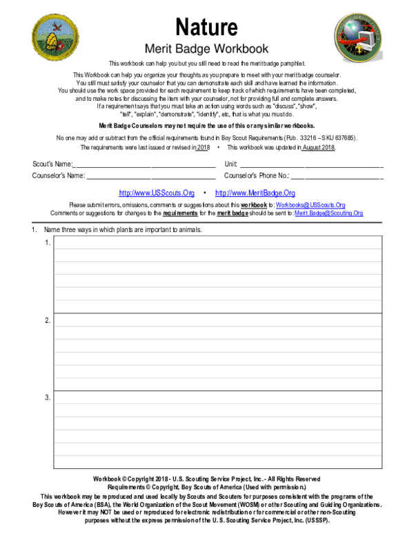 Nature Merit Badge Worksheet Worksheets For Kindergarten