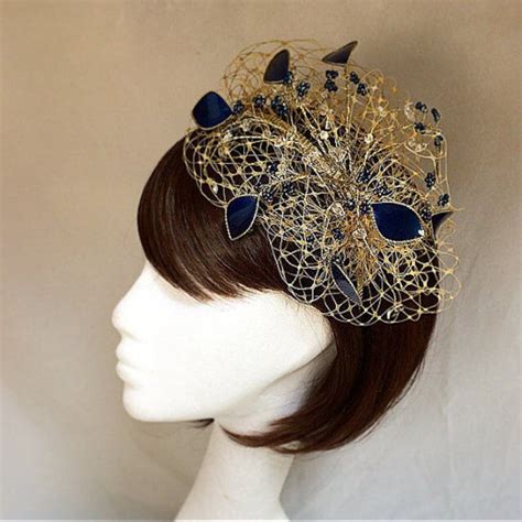 Navy Fascinator Gold Fascinator Gold Tiara Navy Headdress Etsy