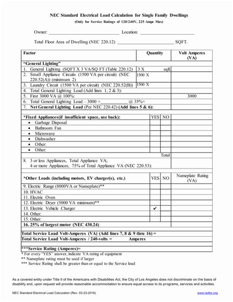 Nec 220 Load Calculation Worksheet