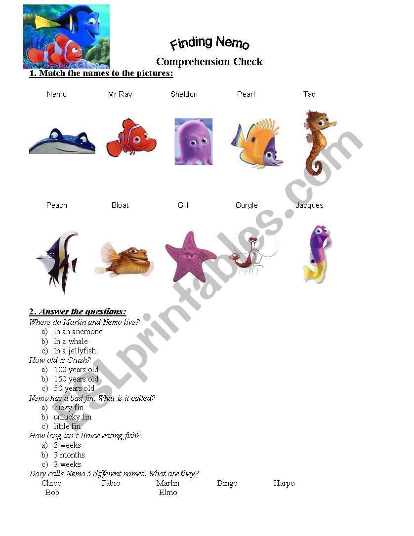 Nemo Esl Worksheet By Enas Sa