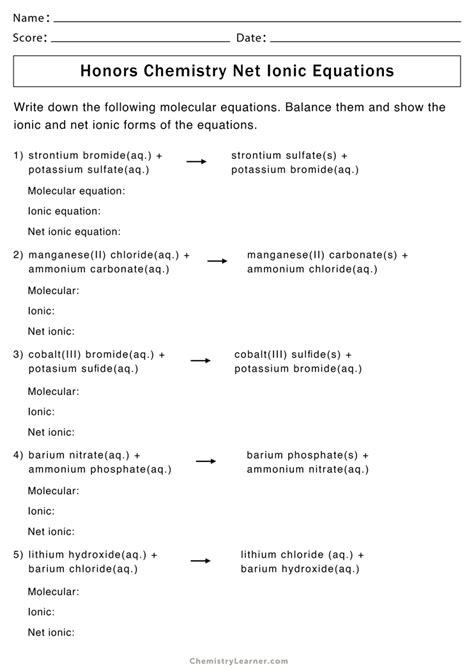 Net Ionic Equation Answer Key