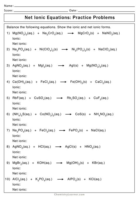 Net Ionic Equations Key