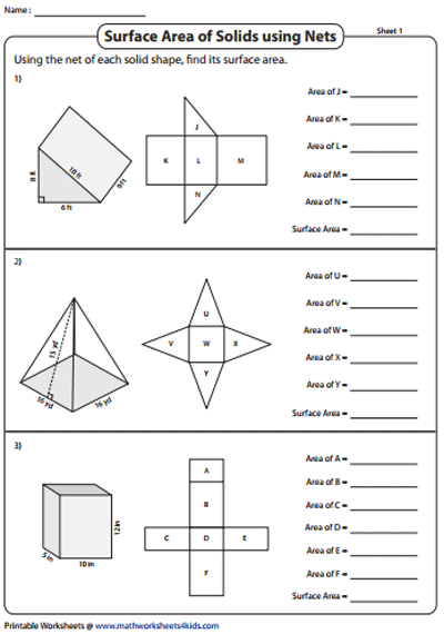 Nets And Surface Area Worksheet