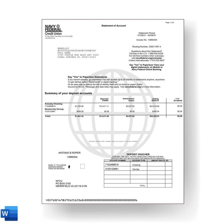 New 2023 Navy Federal Credit Union Statement Template Mbcvirtual