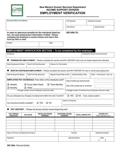 New Mexico Employment Verification Form Employment Form